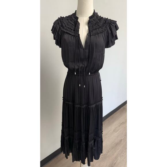 NWT $495 Elie Tahari RUNWAY Black Pleated Ruffle Maxi Dress - Picture 2 of 10